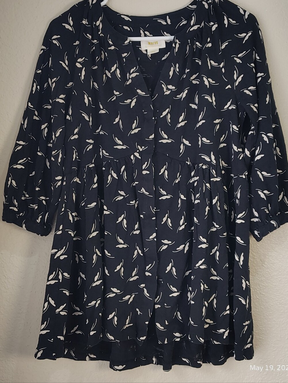 Maeve by Anthropologie BLACK White Floral Winona Babydoll Tunic Top SMALL PEPLUM